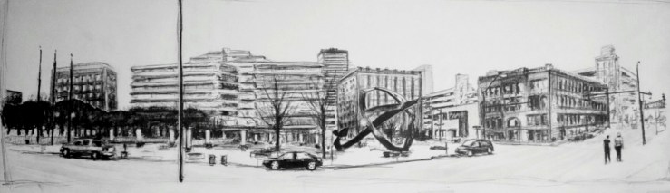 Robert Reeves, Cowles Commons, graphite on paper, 50"x18", 2015