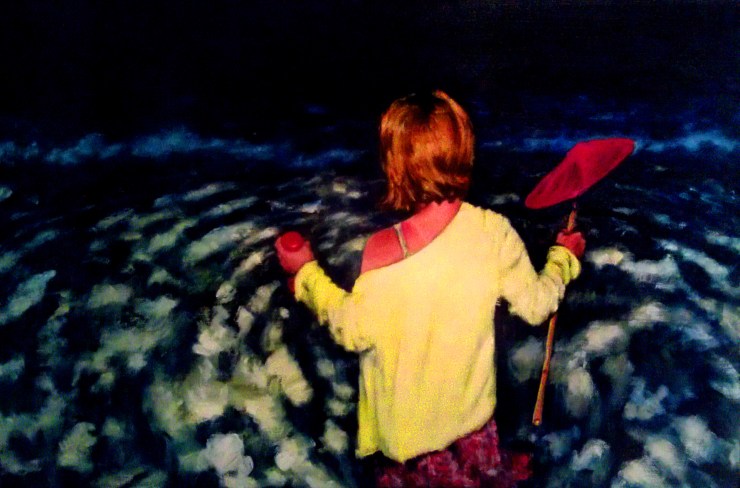 Girl Hunting Ghost Crab with a Pink Net, oil on linen, 30" x 48" - 2010