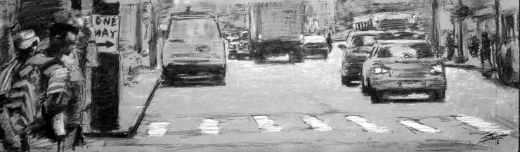 Robert Reeves, One Way, Charcoal on paper, 48x24, 2016