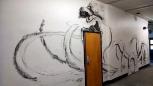 Charcoal application progress. Laying out the tentacles.