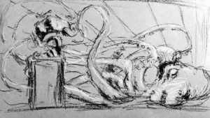 Quick value sketch with charcoal pencil and white conte on grey toned paper