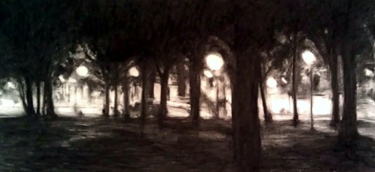 Robert Reeves, Cathedrals, charcoal on paper, 36x72, 2011