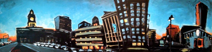 Robert Reeves, Court Avenue in Blue, latex paint on maple panel, 2014